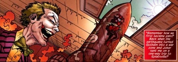 Coringa amarra Arlequina em um foguete