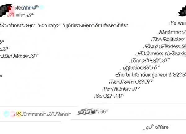 Publicação excluída da Neetflix