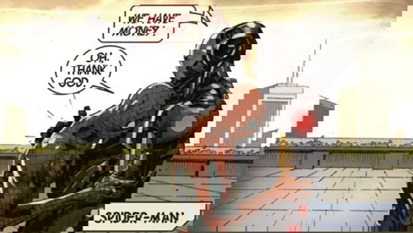 Quadrinho de Guerra Civil em que Homem de Ferro convence Homem-Aranha a se juntar ao seu time