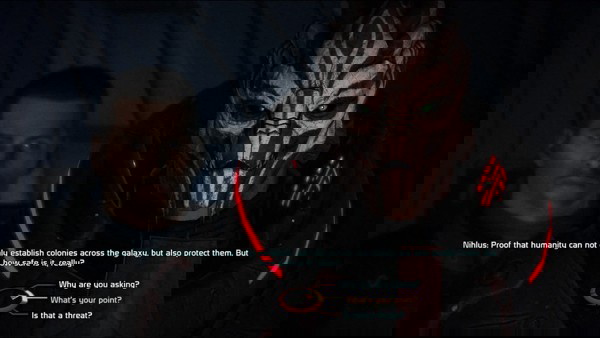 Exemplo de diálogo na trilogia anterior de Mass Effect