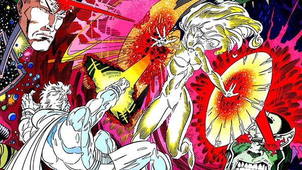 Adam Warlock, Professor X e Thanos lutando contra a Deusa